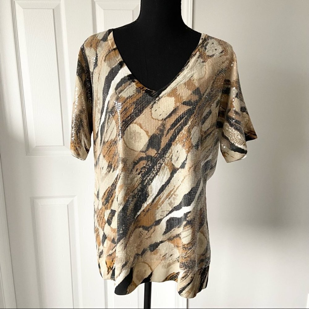 Marina Rinaldi  Abstract Sequins Knit Blouse